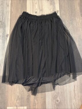 Lauren Conrad Black Mesh Midi Skirt with Layered Tulle Large